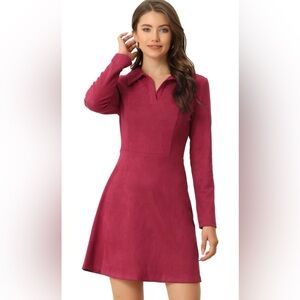 Allegra K Faux Suede Western Long Sleeve Fall A-Line Mini Dresses Cowgirl Outfit